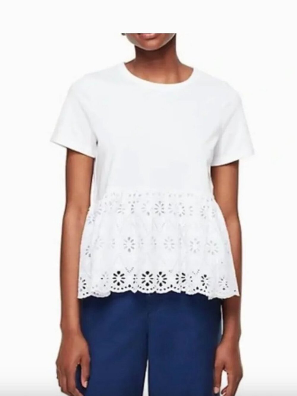 Kate Spade Broome Street White Eyelet Peplum Short Sleeve Top Small